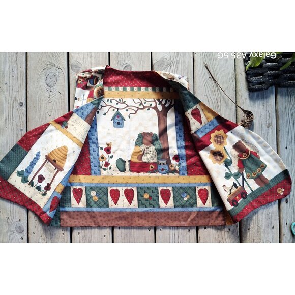 Vintage Quilted Patchwork Vest Handmade Country Bear Theme Size M Academia M - Picture 3 of 7